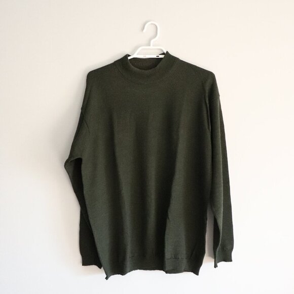 Vntg‎ Mantles Men's Sz Lrg Green Merino Wool Mock Neck Pullover Stretch Sweater - Picture 1 of 11